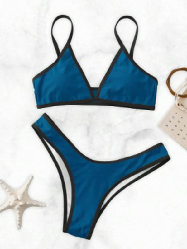 Women’s Solid Color Bikini Sexy Sports Contrast Color Bikini