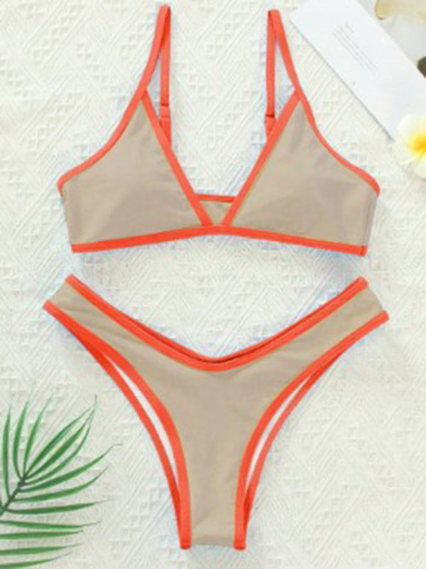 Women’s Solid Color Bikini Sexy Sports Contrast Color Bikini