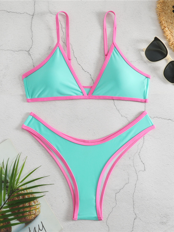 Women’s Solid Color Bikini Sexy Sports Contrast Color Bikini - Mint Green / S