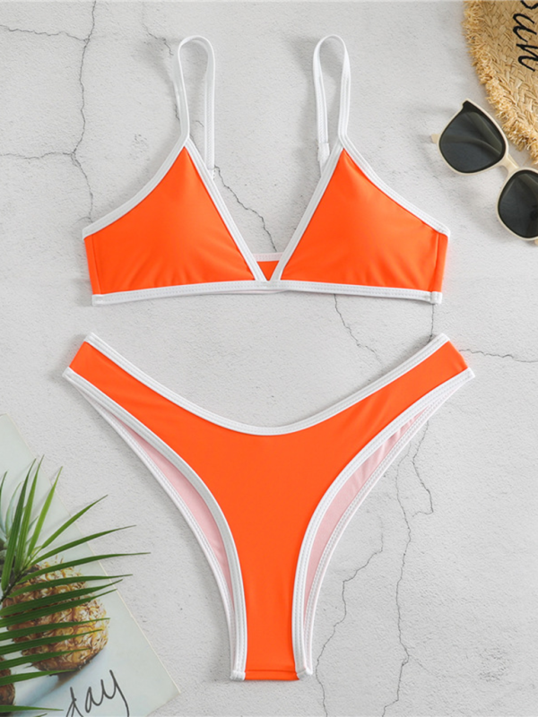 Women’s Solid Color Bikini Sexy Sports Contrast Color Bikini - Orange / S