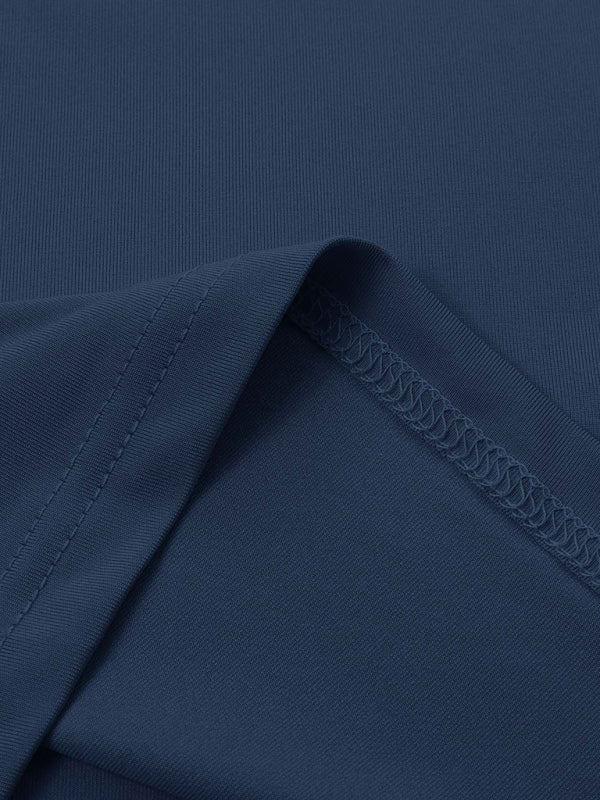 Blue ribbed fabric with seams on solid color bottoming long-sleeved T-shirt for women