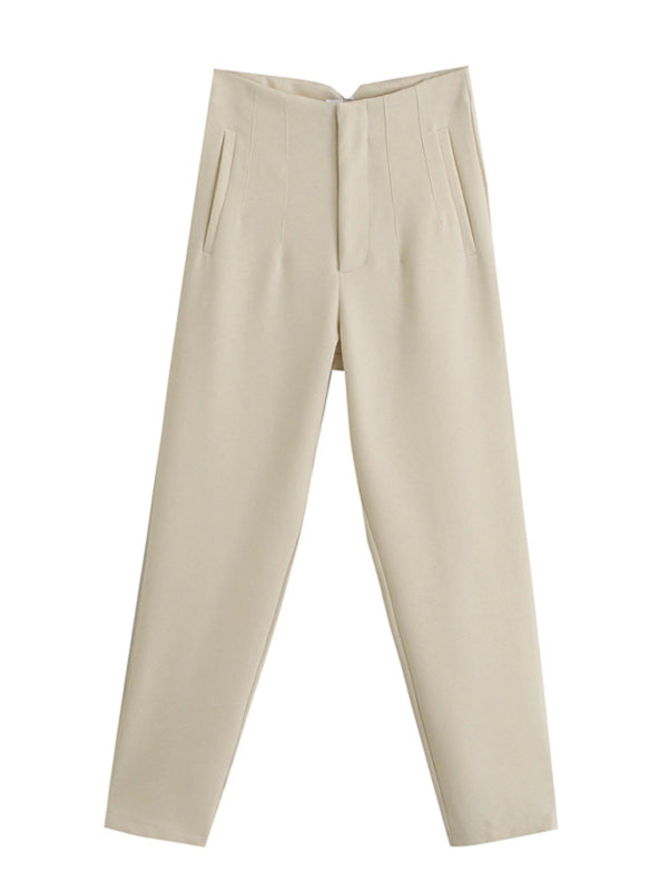 Women’s Solid Color High Waist Trousers Slim Casual Pants