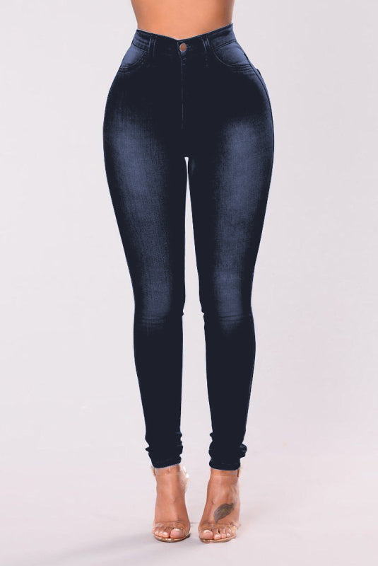 Women’s Solid Color Slim High Stretch Denim Pencil Pants - Black / S
