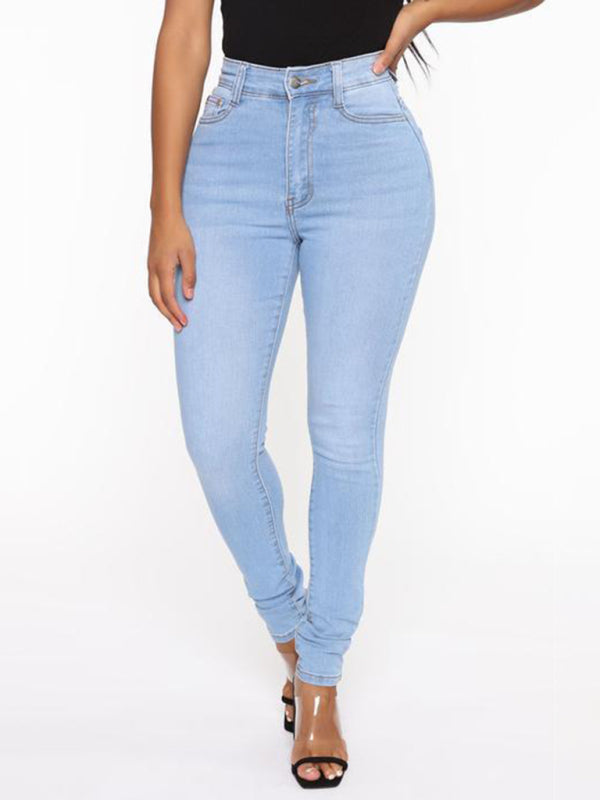 Women’s Solid Color Slim High Stretch Denim Pencil Pants - Clear blue / S
