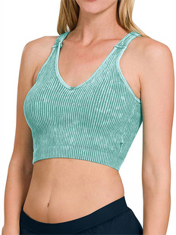 Women’s solid color sports casual camisole - Green / S
