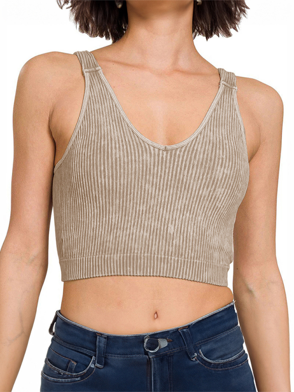 Women’s solid color sports casual camisole - Khaki / S