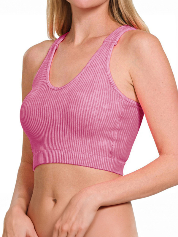 Women’s solid color sports casual camisole - Pink / S