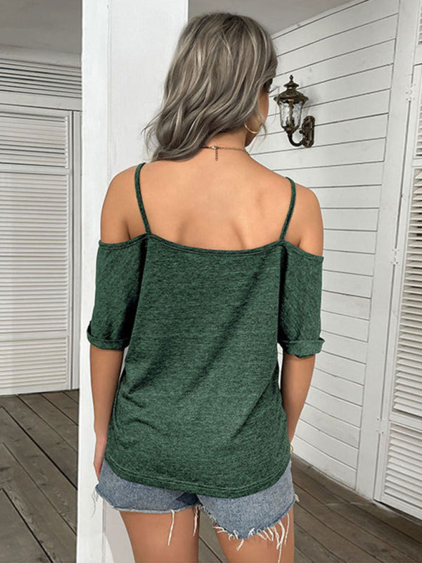 Women’s solid color strapless one-shoulder t-shirt for women