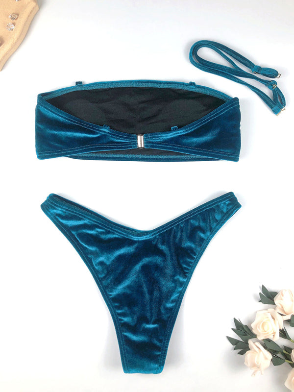 Women’s split gold velvet sexy high waist bikini