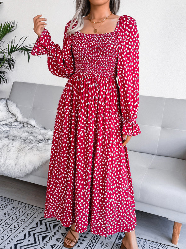 Women’s Square Neck Long Sleeve holiday rayon dress