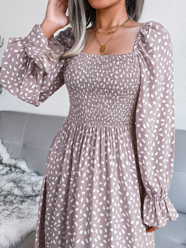 Women’s Square Neck Long Sleeve holiday rayon dress - Pattern / S