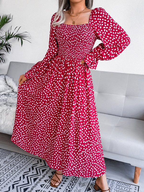 Women’s Square Neck Long Sleeve holiday rayon dress - Red / S