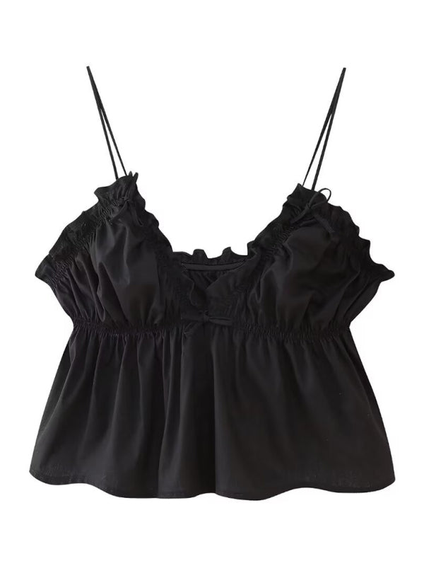 Women’s street fashion bow camisole top - Black / XS