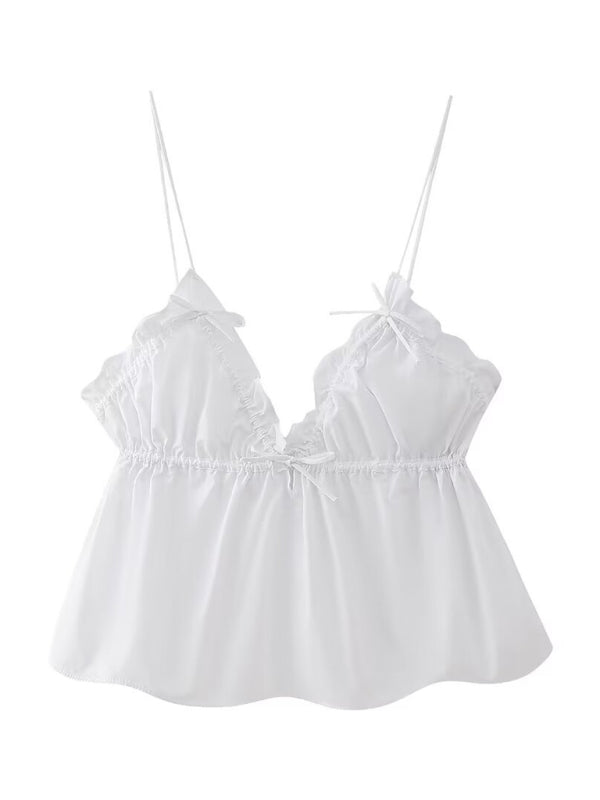 Women’s street fashion bow camisole top - White / XS