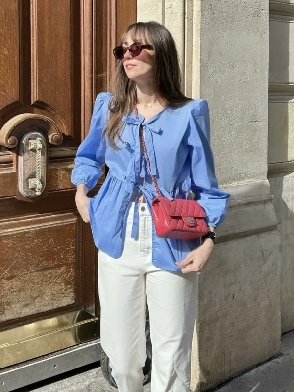 Women’s Street Fashion Bow Long Sleeve Shirt