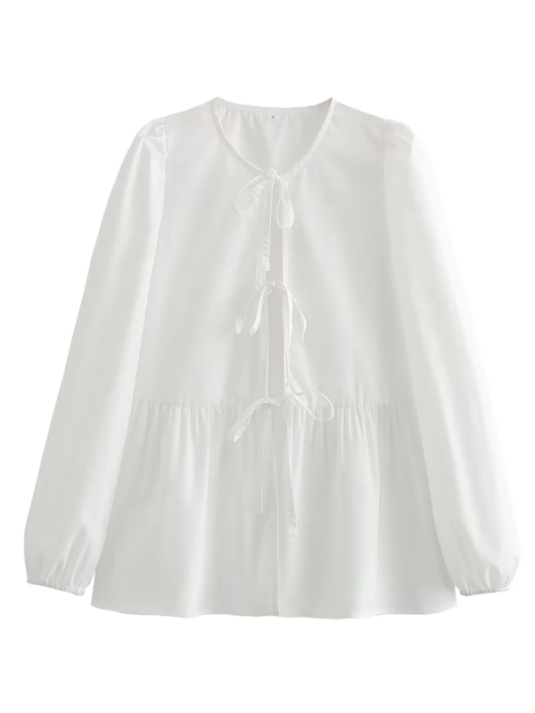 Women’s Street Fashion Bow Long Sleeve Shirt