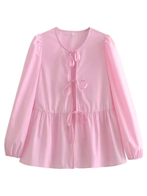 Women’s Street Fashion Bow Long Sleeve Shirt