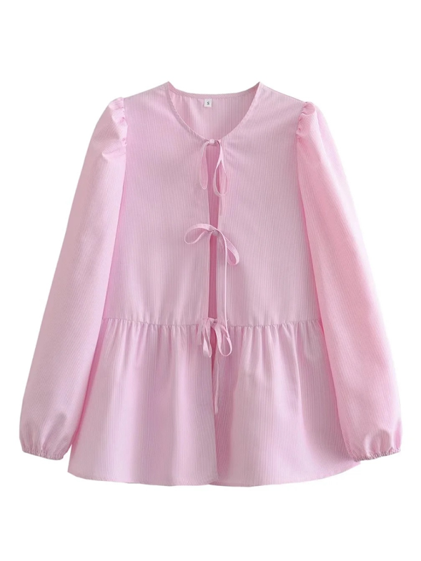 Women’s Street Fashion Bow Long Sleeve Shirt - Pattern1 / S