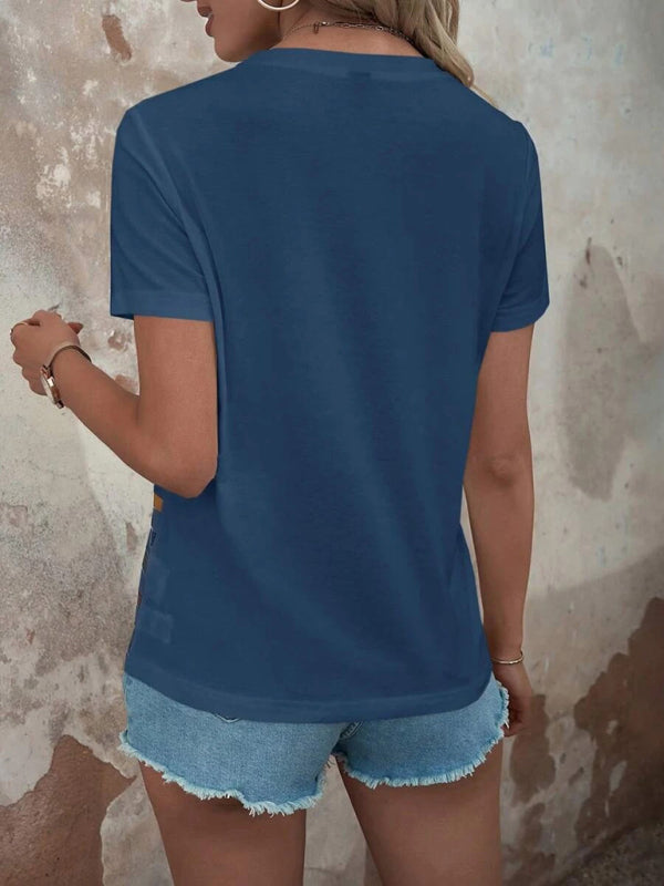 Women’s Stripe Print Button Short Sleeve Casual Top