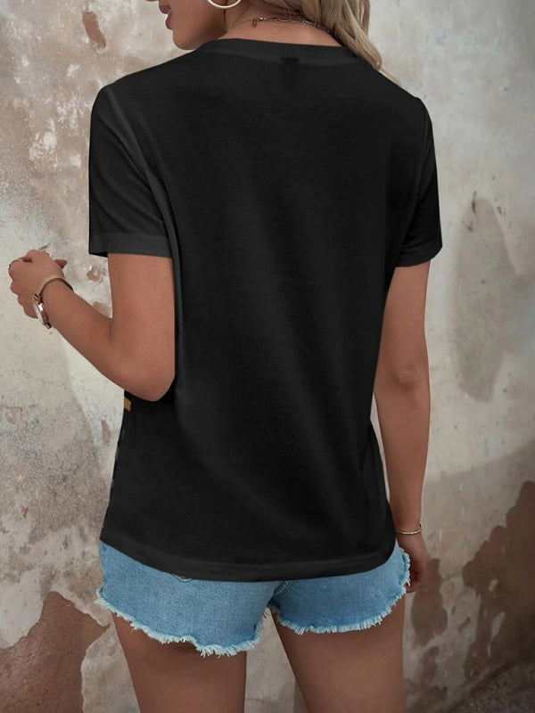 Women’s Stripe Print Button Short Sleeve Casual Top