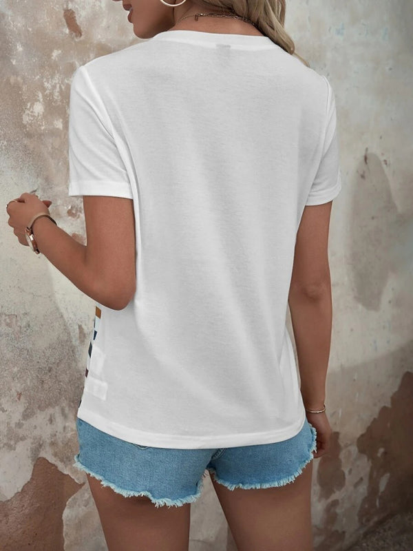 Women’s Stripe Print Button Short Sleeve Casual Top
