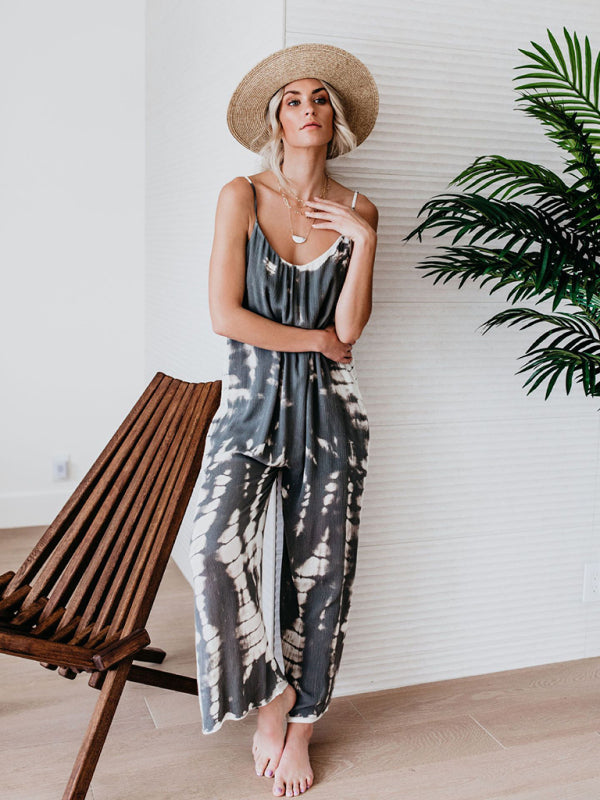 Women’s suspenders sexy wide-leg jumpsuit - Grey / S
