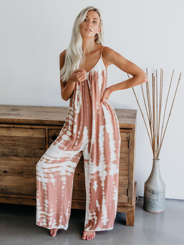 Women’s suspenders sexy wide-leg jumpsuit - Pink / S