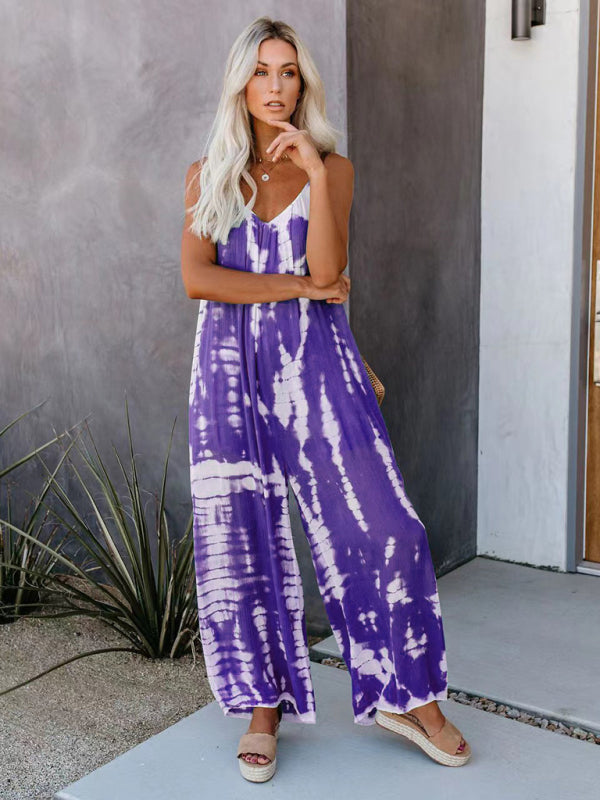 Women’s suspenders sexy wide-leg jumpsuit - Purple / S