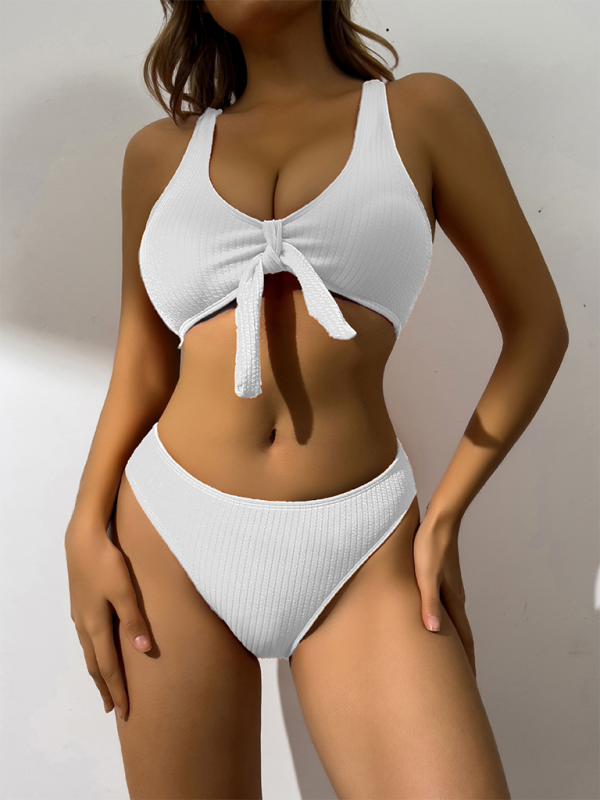 Women’s Swimwear Pierced Solid Color Hollow Bikinis - White / S