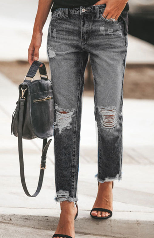 Women’s Temperament Ripped Jeans Pants