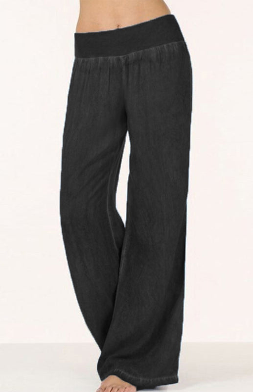 Women’s Thin Denim Wide-Legged Pants Pants - Black / S