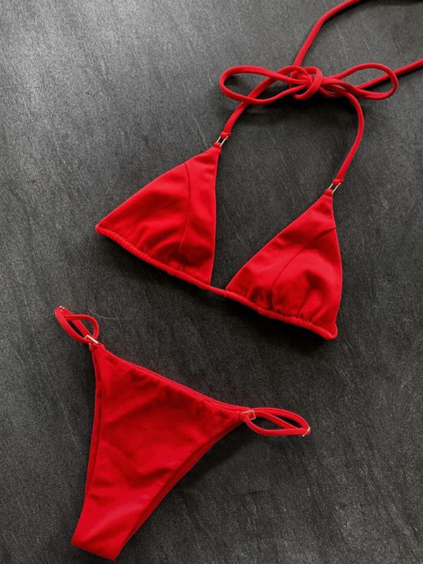Women’s three-point swimsuit sexy split bikini - Red / S
