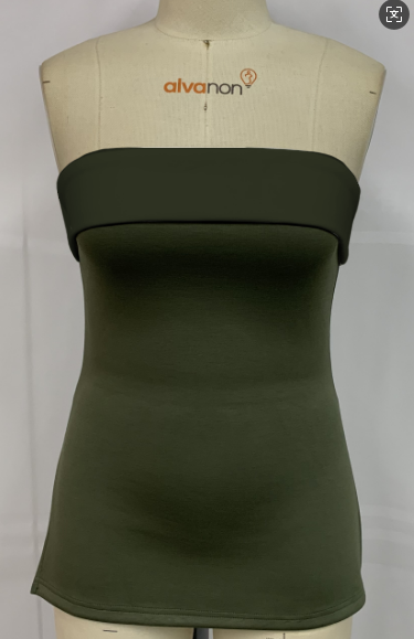 Women’s tight-fitting turned-up bandeau top - Deep green / S