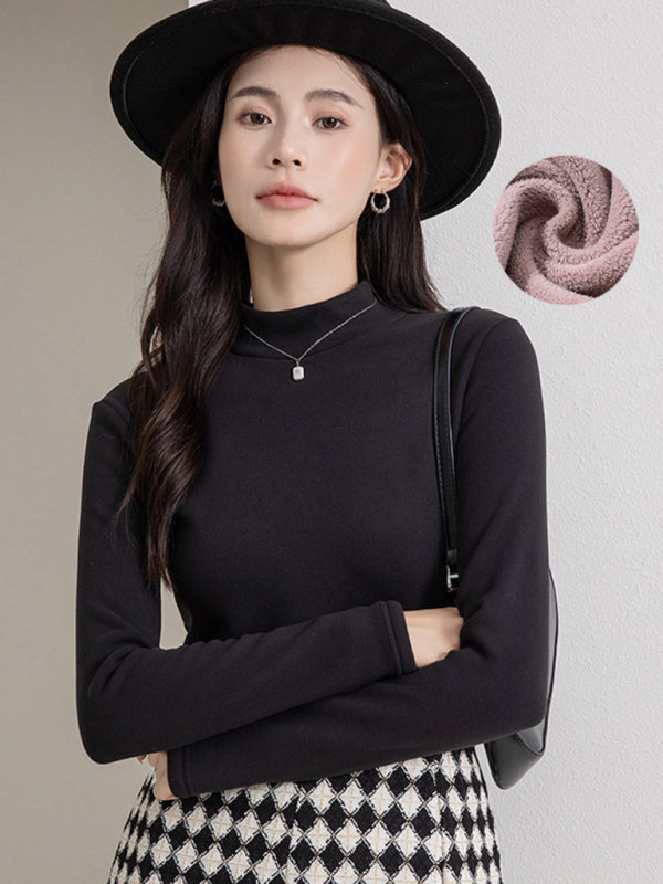 Women’s turtleneck plus fleece warm knitted top