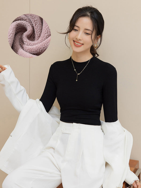 Women’s turtleneck plus fleece warm knitted top - Black / M