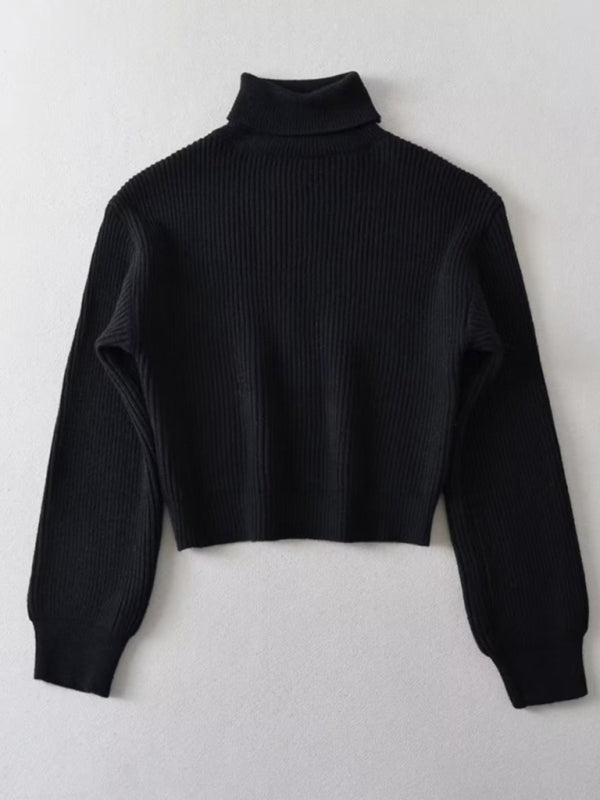 Women’s warm short turtleneck top pullover sweater - Black / S