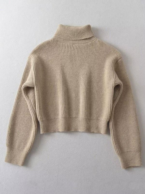 Women’s warm short turtleneck top pullover sweater - Khaki / S