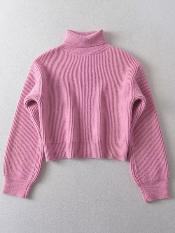 Women’s warm short turtleneck top pullover sweater - Pink / S