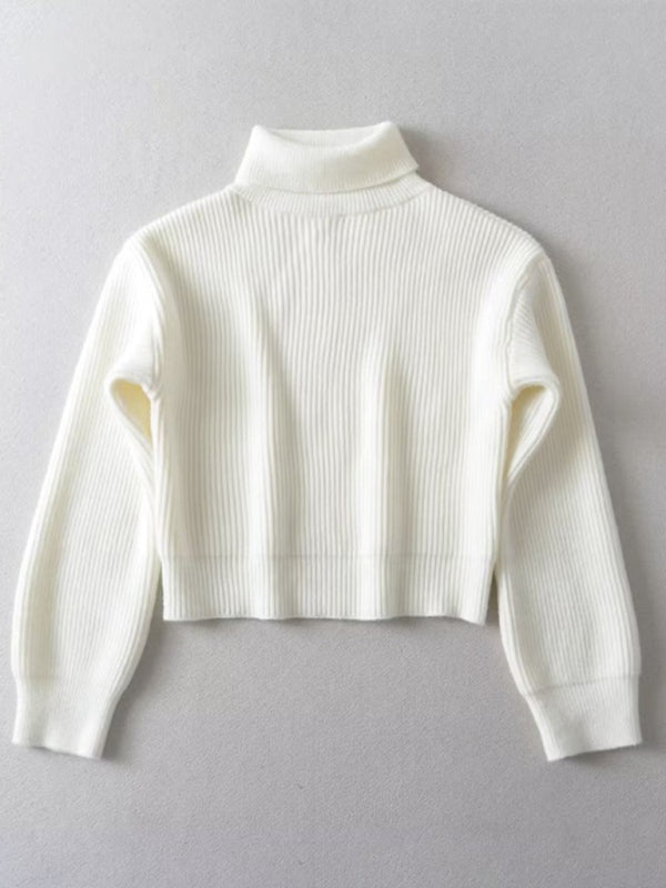 Women’s warm short turtleneck top pullover sweater - White / S