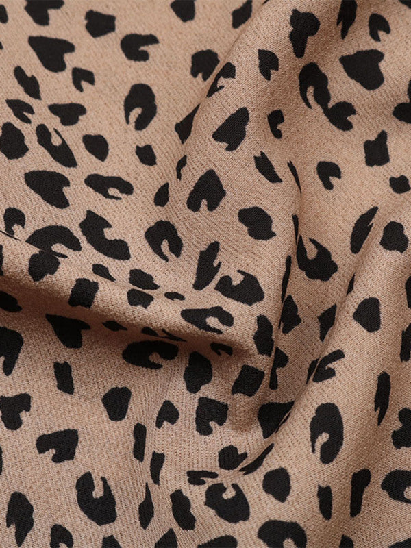 Women’s Woven Fashion Casual Loose Leopard Print V-Neck Short Sleeve Shirt