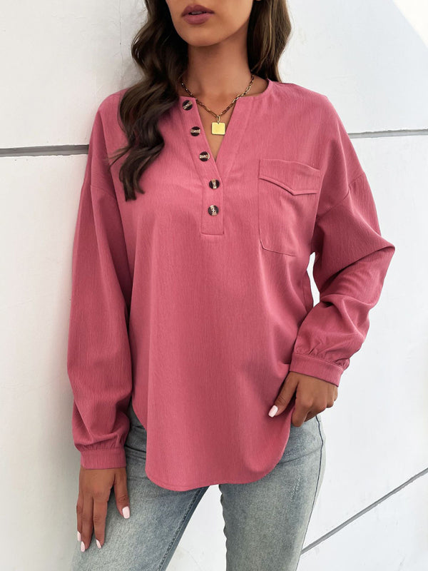Women’s woven half cardigan long-sleeved casual shirt
