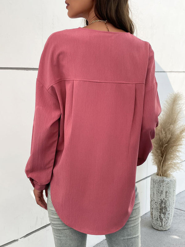 Women’s woven half cardigan long-sleeved casual shirt