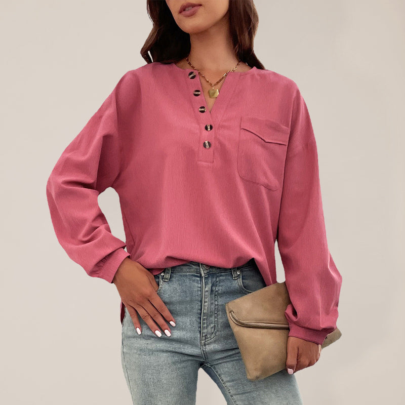 Women’s woven half cardigan long-sleeved casual shirt - Red / S