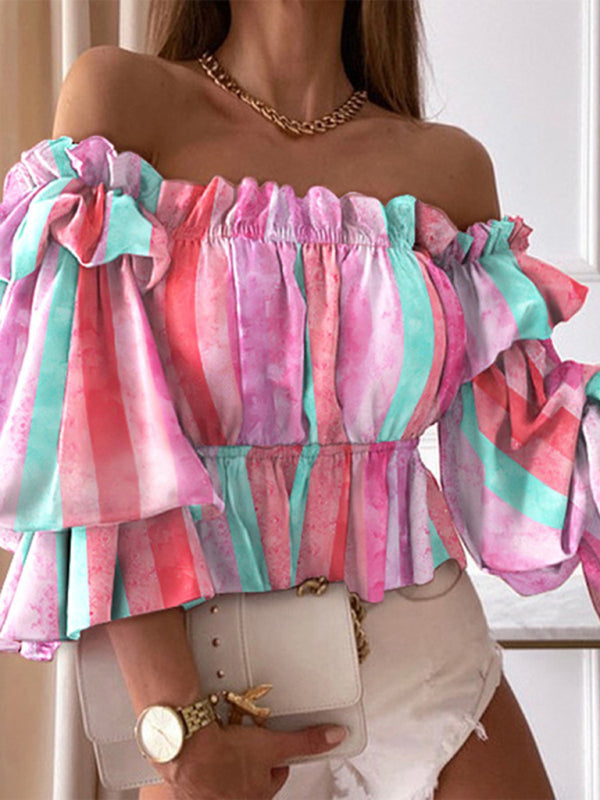 Women’s Woven Off Shoulder Cake Sleeve Top