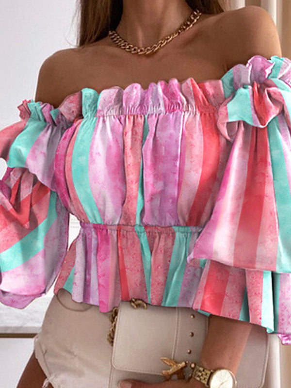 Women’s Woven Off Shoulder Cake Sleeve Top - Pattern / S