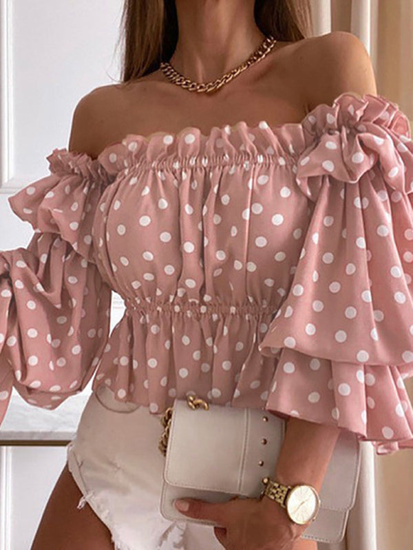 Women’s Woven Off Shoulder Cake Sleeve Top - Pink / S