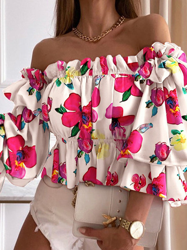 Women’s Woven Off Shoulder Cake Sleeve Top - Rose / S