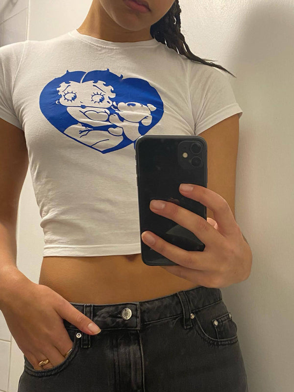Women’s Y2K Hot Girl Navel Bare Cartoon Print Short Sleeve T-Shirt