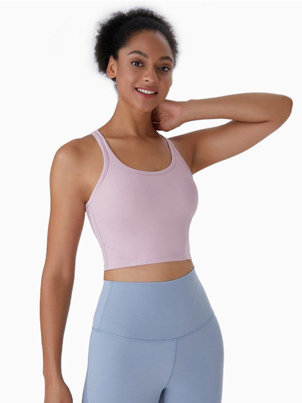 Yoga vest with chest pads antibacterial nude sports bra all-in-one beautiful back bra - Pastel pink / S