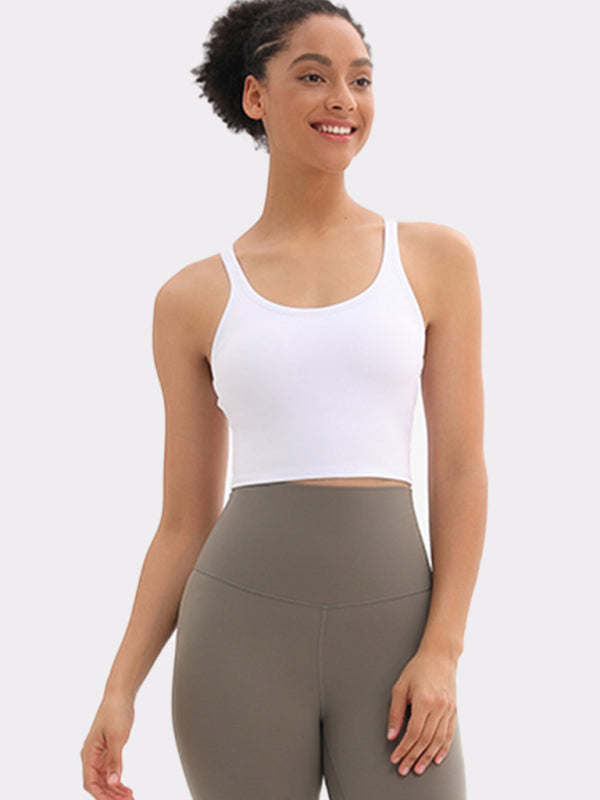 Yoga vest with chest pads antibacterial nude sports bra all-in-one beautiful back bra - White / S